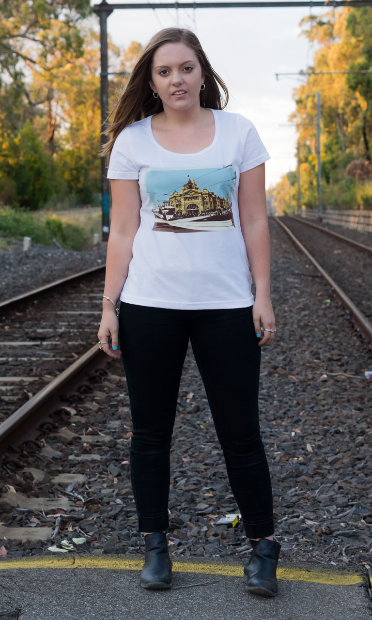 Model wearing Lonely Goat Womens' Flinders-Signature Fit Tee-Cotton Light-Milk